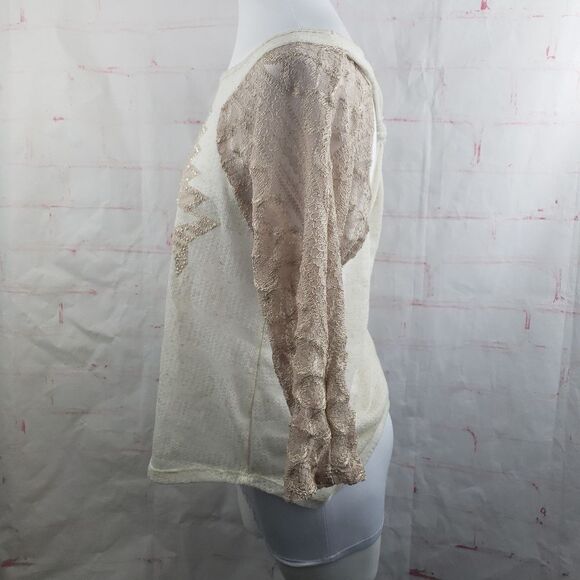Daytrip cream and dusty rose mesh lace top medium - Picture 4 of 6